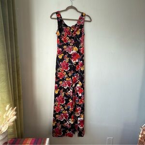 Vintage Black Floral Maxi Dress S/M